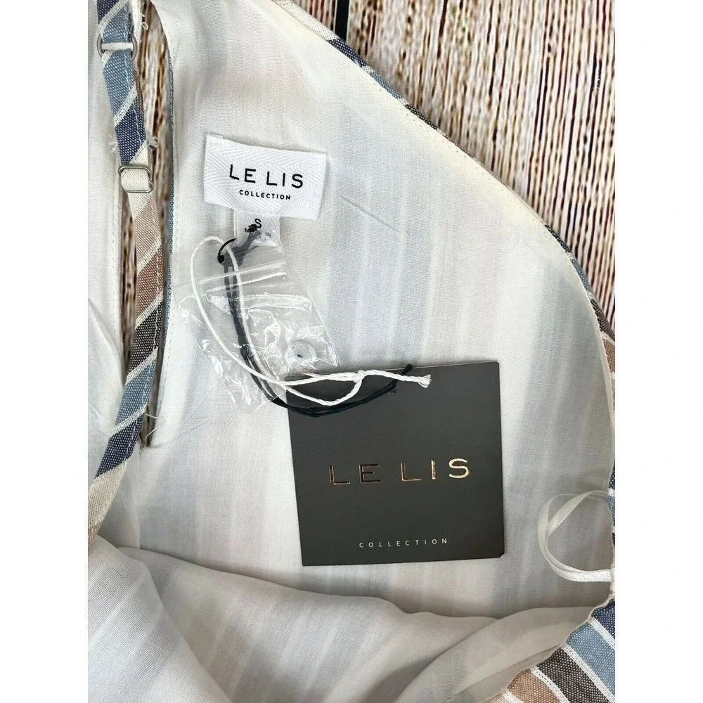 Le Lis Cassidy Stripe Halter Neck Dress Size Small Blue Taupe NWT‎